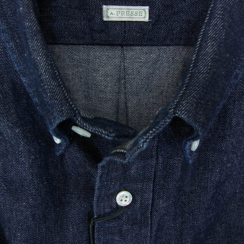 A.PRESSE アプレッセ 22AW 22AAP-02-08H BD Denim Shirt ボタンダウン デニム 長袖 シャツ インディゴブルー系 1【極上美品】【中古】