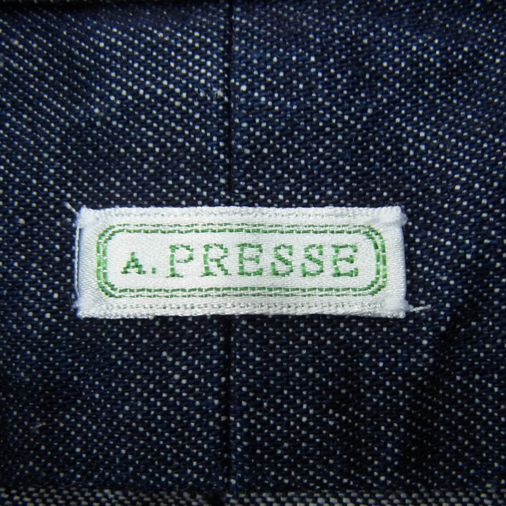 A.PRESSE アプレッセ 22AW 22AAP-02-08H BD Denim Shirt ボタンダウン デニム 長袖 シャツ インディゴブルー系 1【極上美品】【中古】