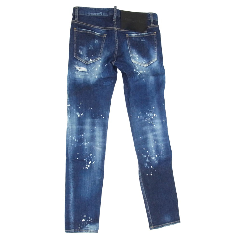 DSQUARED2 ディースクエアード S72LB0436 Super Twinky Jean スーパーツインキー ドリップペイント ダメージ リペア加工 デニム ストレッチ スキニー スリム パンツ インディゴブルー系 38【中古】