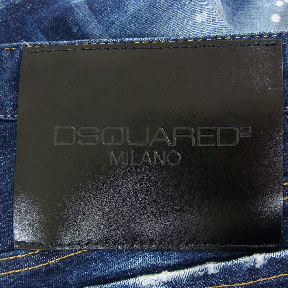 DSQUARED2 ディースクエアード S72LB0436 Super Twinky Jean スーパーツインキー ドリップペイント ダメージ リペア加工 デニム ストレッチ スキニー スリム パンツ インディゴブルー系 38【中古】