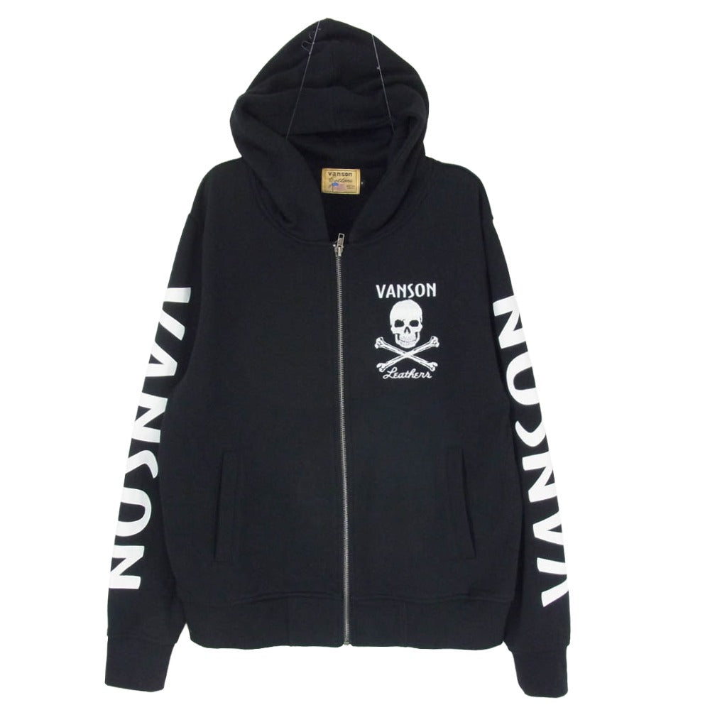 VANSON バンソン SCULL FULLZIP PARKA スカル ロゴ刺繍 フルジップ パーカー ブラック系 M【中古】