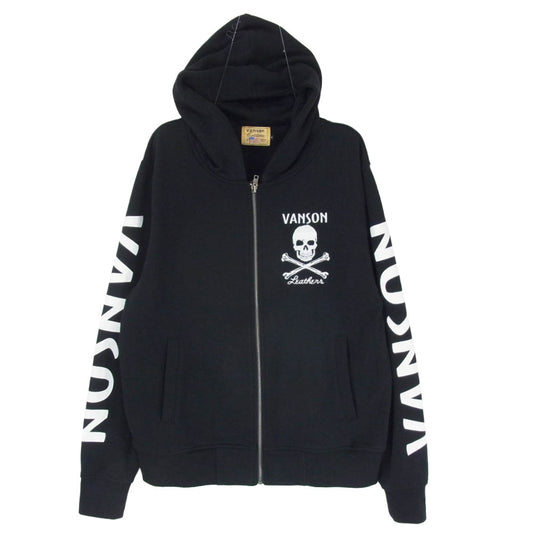 VANSON バンソン SCULL FULLZIP PARKA スカル ロゴ刺繍 フルジップ パーカー ブラック系 M【中古】