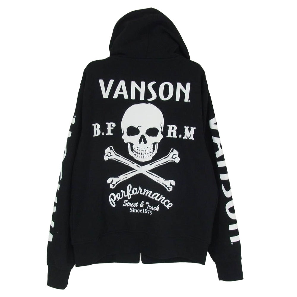 VANSON バンソン SCULL FULLZIP PARKA スカル ロゴ刺繍 フルジップ パーカー ブラック系 M【中古】
