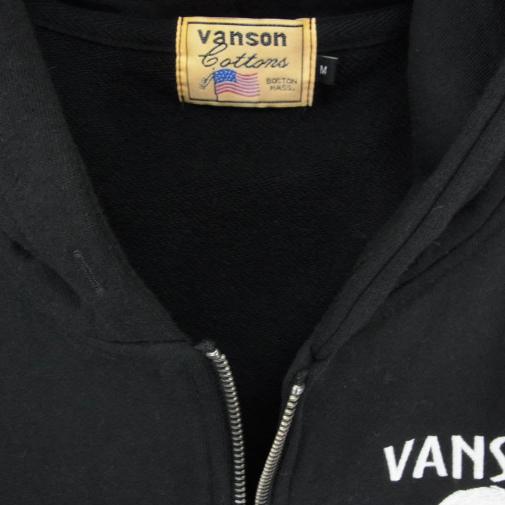 VANSON バンソン SCULL FULLZIP PARKA スカル ロゴ刺繍 フルジップ パーカー ブラック系 M【中古】