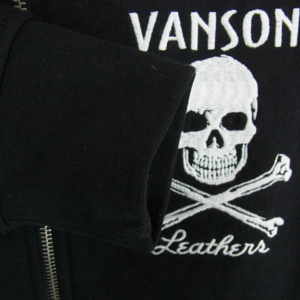 VANSON バンソン SCULL FULLZIP PARKA スカル ロゴ刺繍 フルジップ パーカー ブラック系 M【中古】