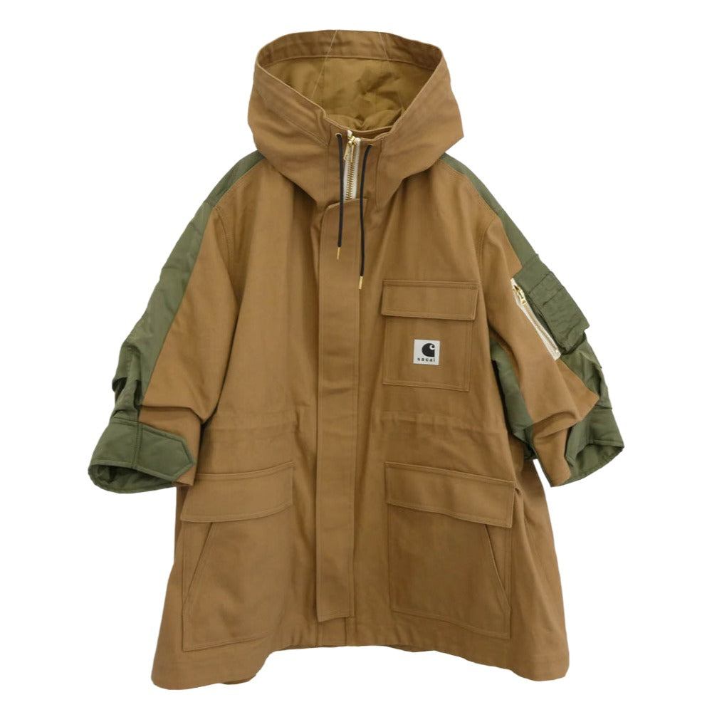 Sacai サカイ 24SS 24-07190 × Carhartt WIP カーハート Duck Nylon Twill Coat ダック ナイロンツイル コート モッズコート ライトブラウン系【中古】