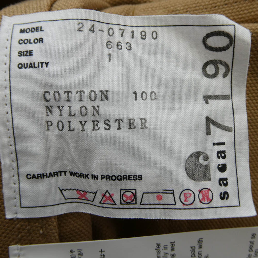 Sacai サカイ 24SS 24-07190 × Carhartt WIP カーハート Duck Nylon Twill Coat ダック ナイロンツイル コート モッズコート ライトブラウン系【中古】