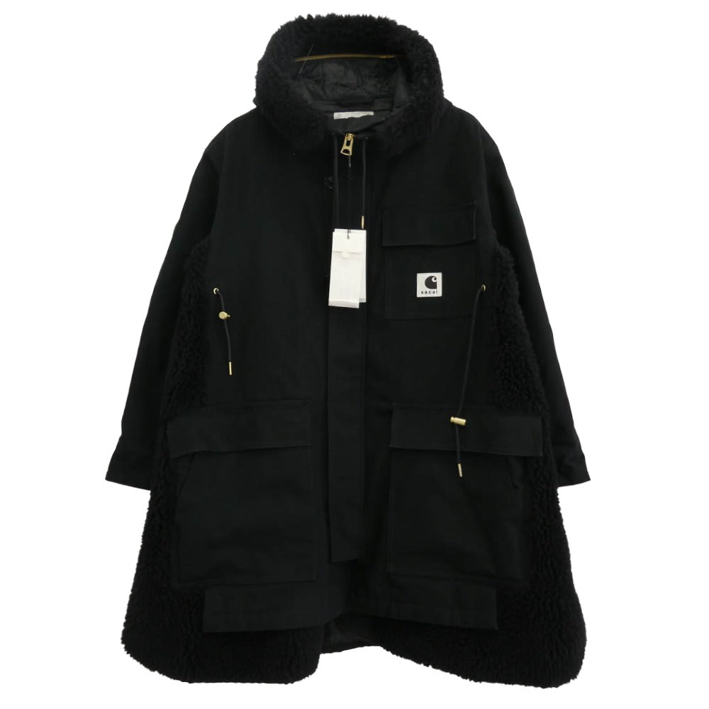 Sacai サカイ 23AW 23-06740 × Carhartt WIP カーハート Canvas Parka Siberian キャンバス シベリアン パーカー ボアフリース モッズコート ブラック系 2【中古】