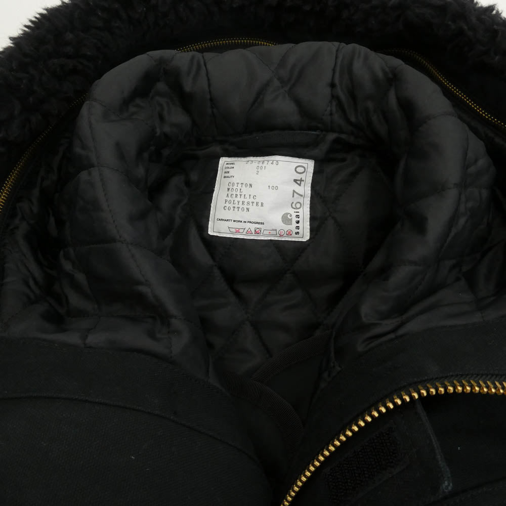Sacai サカイ 23AW 23-06740 × Carhartt WIP カーハート Canvas Parka Siberian キャンバス シベリアン パーカー ボアフリース モッズコート ブラック系 2【中古】