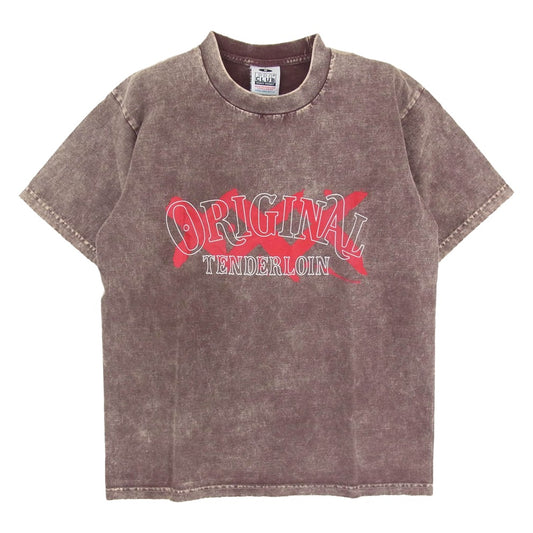 TENDERLOIN テンダーロイン TEE ACID WASH XXX ロゴ プリント アシッド ウォッシュド加工 半袖 Tシャツ ブラウン系 M【美品】【中古】
