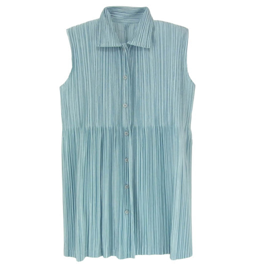PLEATS PLEASE プリーツプリーズ イッセイミヤケ PP41-JT185 ノースリーブ グラデーション ブラウス ワンピース ライトブルー系 3【中古】