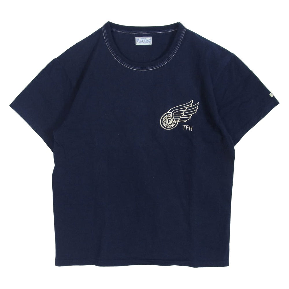 THE FLAT HEAD ザフラットヘッド 刺繍 半袖 Tシャツ ネイビー系 40【中古】