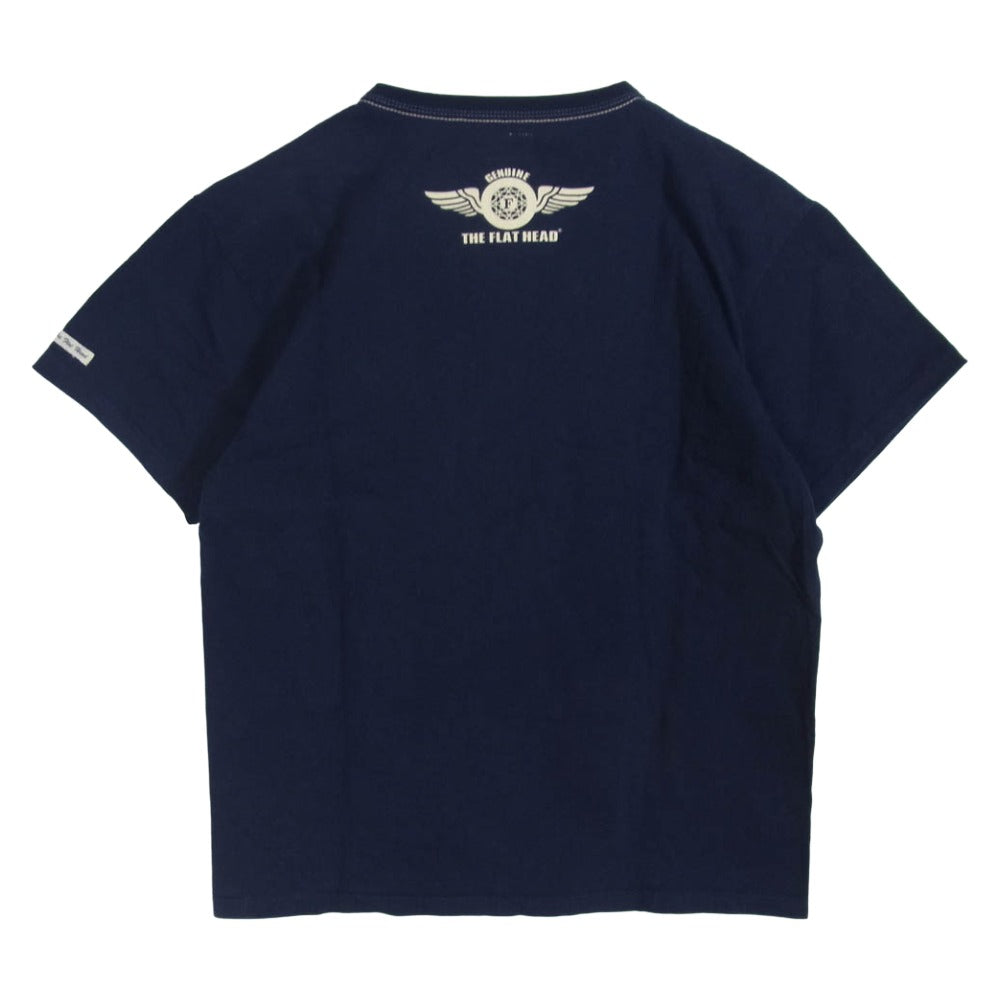 THE FLAT HEAD ザフラットヘッド 刺繍 半袖 Tシャツ ネイビー系 40【中古】