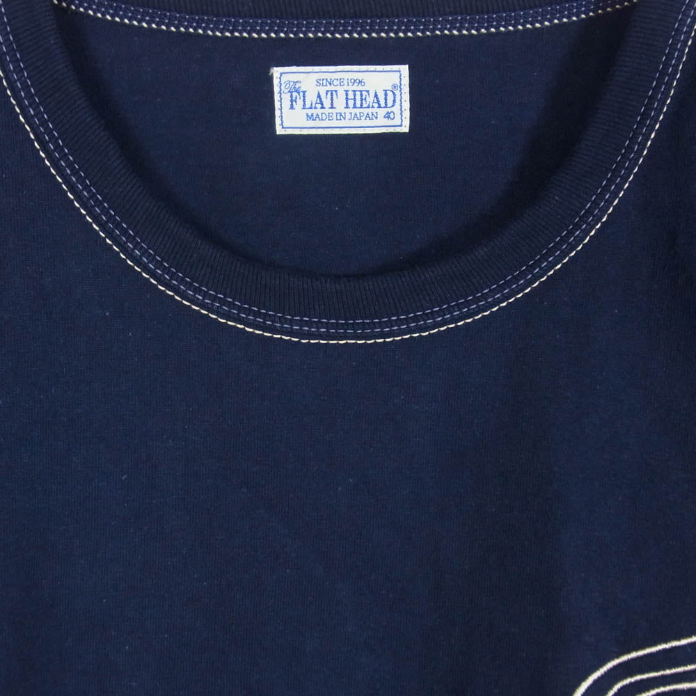 THE FLAT HEAD ザフラットヘッド 刺繍 半袖 Tシャツ ネイビー系 40【中古】