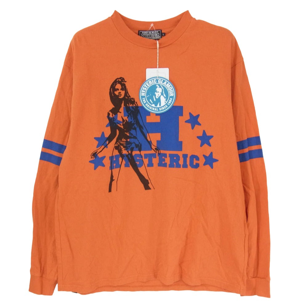 HYSTERIC GLAMOUR ヒステリックグラマー 25AW 02253CL12 H STARS カレッジ レタード 長袖 Tシャツ オレンジ系 L【中古】
