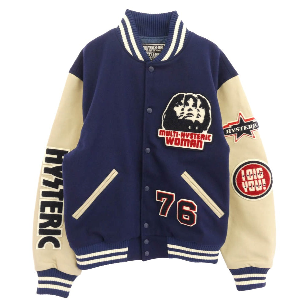 HYSTERIC GLAMOUR ヒステリックグラマー 25AW 02253AB04 SPEAK NO EVIL ワッペン スタジャン ジャケット ネイビー系 L【新古品】【未使用】【中古】