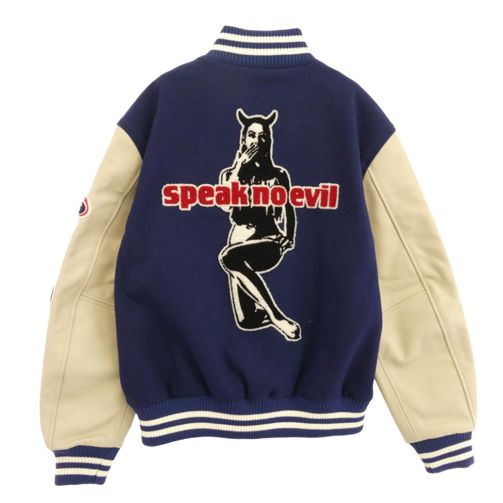 HYSTERIC GLAMOUR ヒステリックグラマー 25AW 02253AB04 SPEAK NO EVIL ワッペン スタジャン ジャケット ネイビー系 L【新古品】【未使用】【中古】