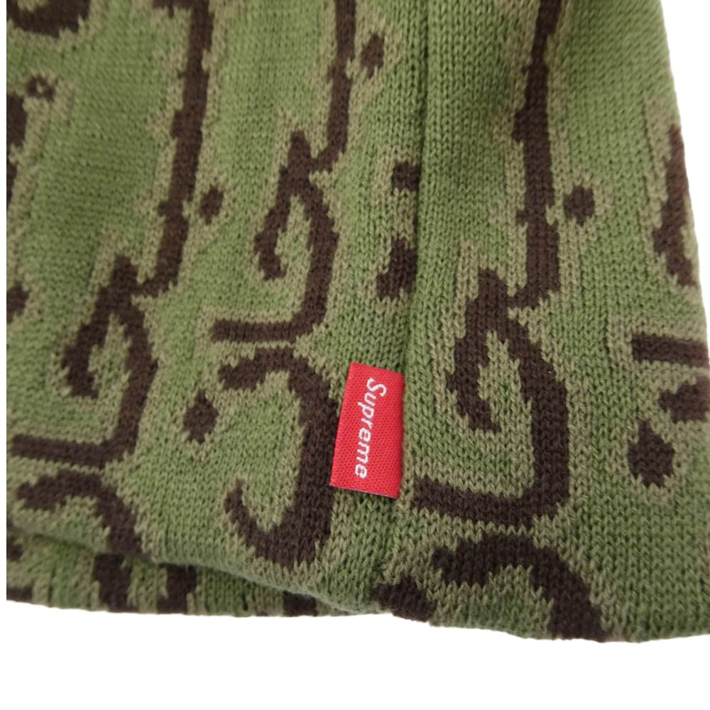 Supreme シュプリーム Arabic Jacquard Beanie アラビック ジャカード ニット キャップ モスグリーン系【極上美品】【中古】