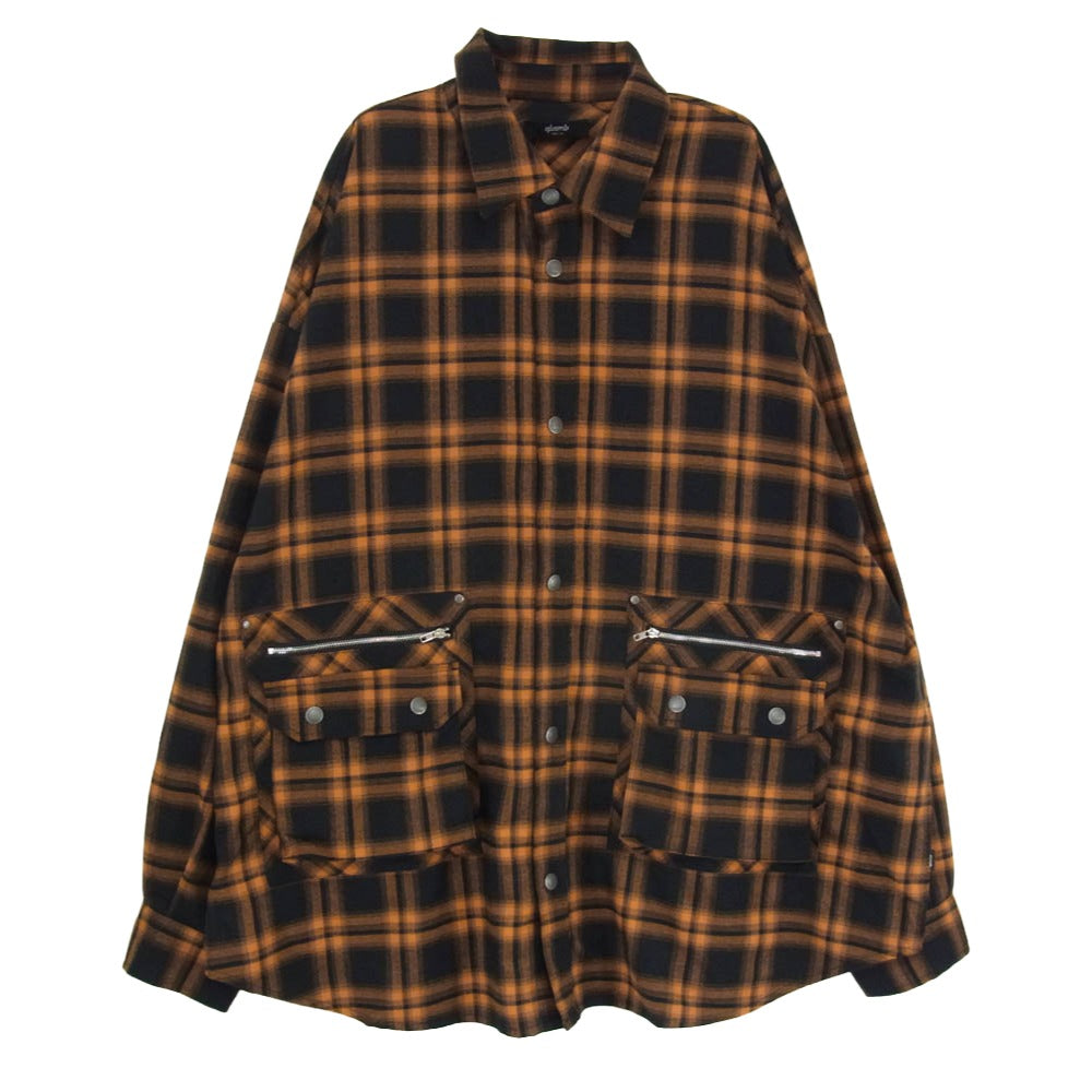glamb グラム GB0423/SH04 4XL Check SH フォーエックスエル チェック 長袖 シャツ オレンジ系 M【中古】