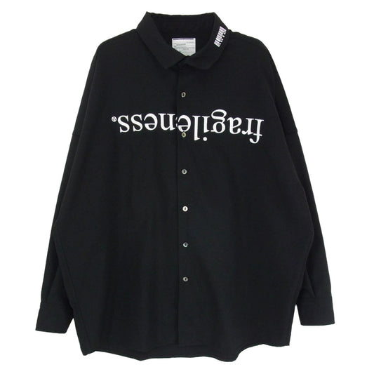 SHAREEF シャリーフ 19313020 fragileness BIG SHIRTS フラジリティ 刺繍 ビッグ 長袖シャツ ブラック系 1【中古】