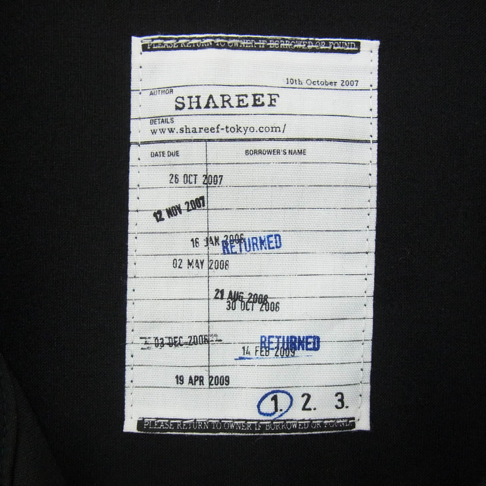 SHAREEF シャリーフ 19313020 fragileness BIG SHIRTS フラジリティ 刺繍 ビッグ 長袖シャツ ブラック系 1【中古】