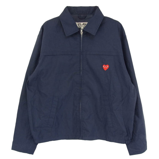 PLAY COMME des GARCONS プレイコムデギャルソン AD2004 AZ-J001 ハートロゴ刺繍 ジップアップ ナイロン ジャケット ブルゾン ネイビー系 M【中古】