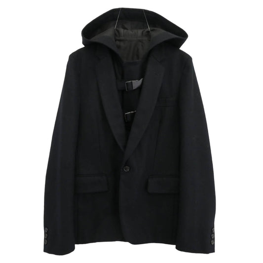 COMME des GARCONS HOMME PLUS コムデギャルソンオムプリュス 10AW PF-J076 Protection プロテクション期 wool hoodie tailored jacket ウールカシミヤ フーデッド テーラードジャケット ブラック系 XS【中古】
