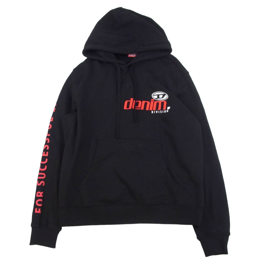 DIESEL ディーゼル A11324 S-GINN-HOOD -L3 denim 刺繍 プルオーバー スウェット パーカー ブラック系 XL【中古】
