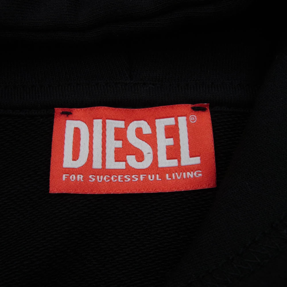 DIESEL ディーゼル A11324 S-GINN-HOOD -L3 denim 刺繍 プルオーバー スウェット パーカー ブラック系 XL【中古】