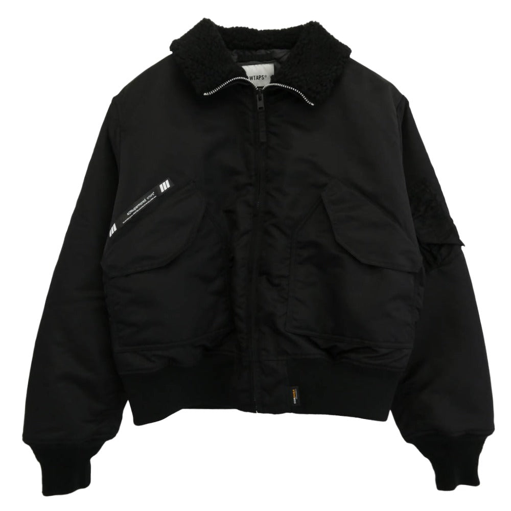 WTAPS ダブルタップス 25AW 252TQDT-JKM02 ES JACKET NYLON. SATIN. CORDURA コーデュラナイロン 襟ボア ジャケット ブルゾン ブラック系 03【中古】
