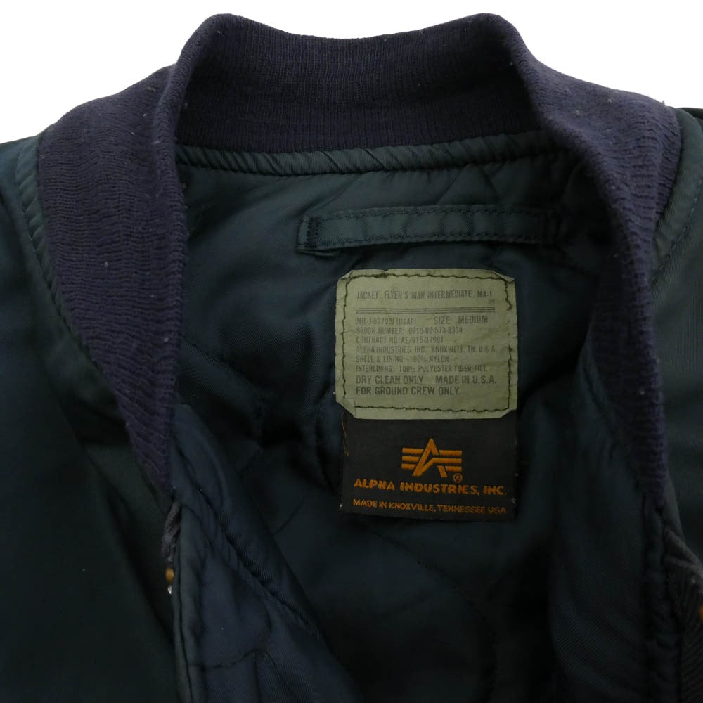 ALPHA アルファ 90s USA製 Industries MA-1 フライトジャケット ブルゾン グリーン系 M【中古】
