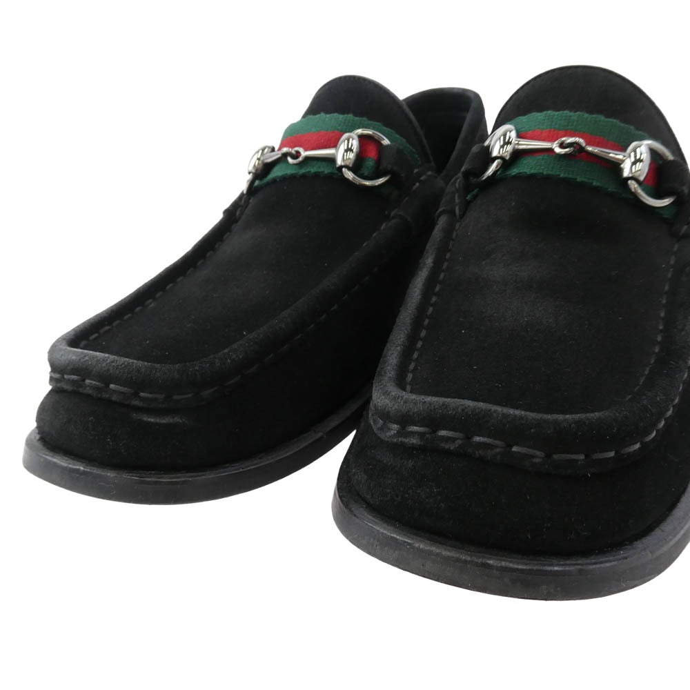 GUCCI グッチ スエード シェリーライン ホースビット ローファー ブラック系 8D【中古】