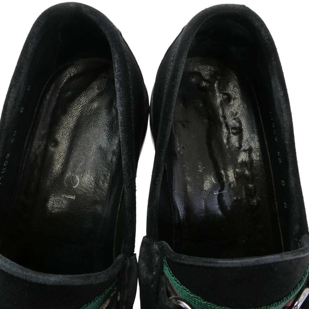 GUCCI グッチ スエード シェリーライン ホースビット ローファー ブラック系 8D【中古】
