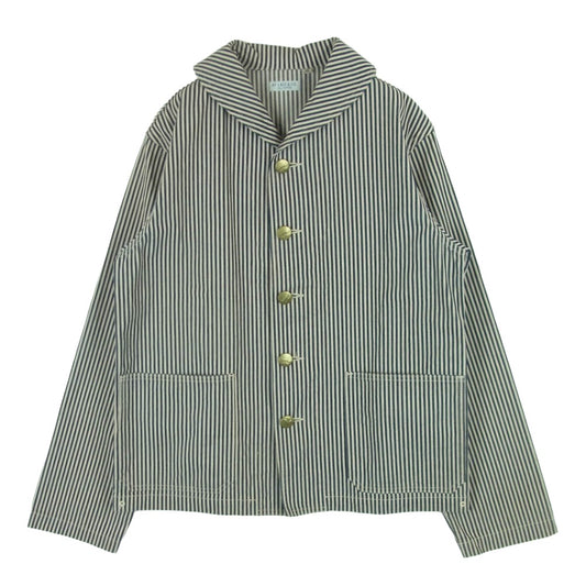 AT LAST アットラスト ヒッコリー ストライプ ショールカラー カバーオール ジャケット ネイビー系 オフホワイト系 40【中古】