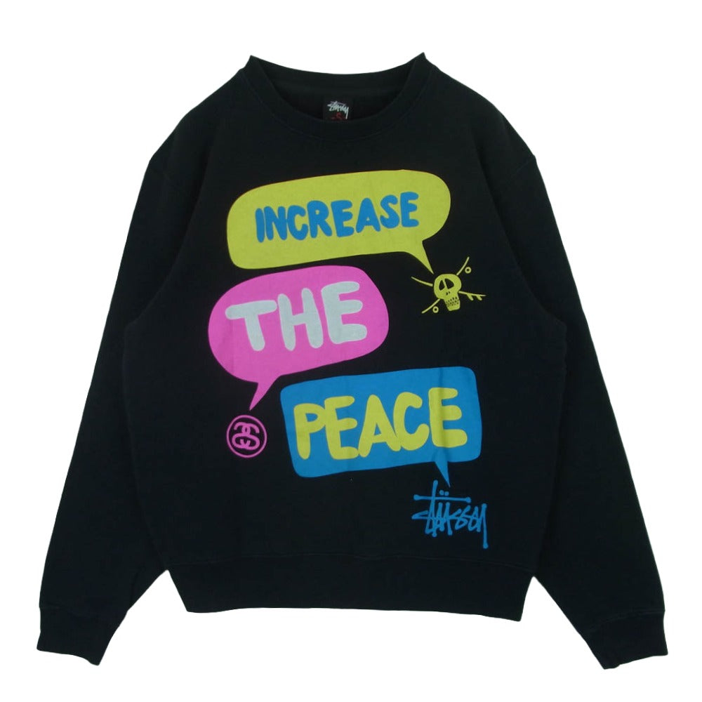STUSSY ステューシー INCREASE THE PEACE プリント スウェット トレーナー コットン 中国製 ブラック系 S【中古】
