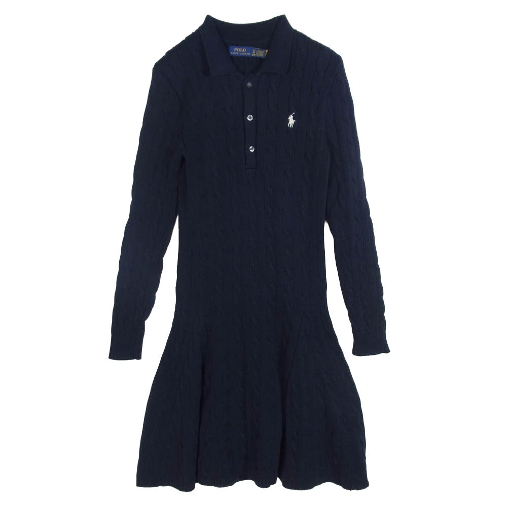 POLO RALPH LAUREN ポロ・ラルフローレン ロゴ刺繍 ケーブルニット ワンピース ドレス ネイビー系 XS【中古】
