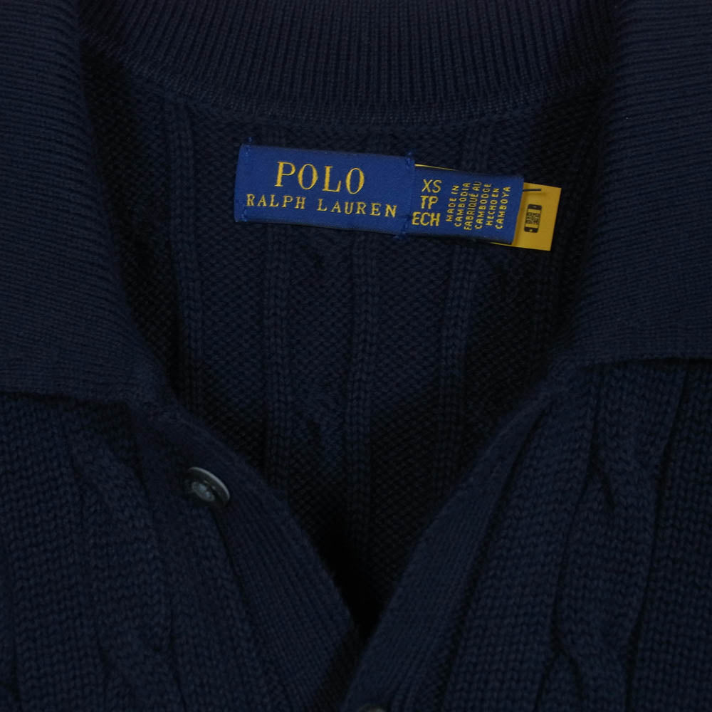 POLO RALPH LAUREN ポロ・ラルフローレン ロゴ刺繍 ケーブルニット ワンピース ドレス ネイビー系 XS【中古】