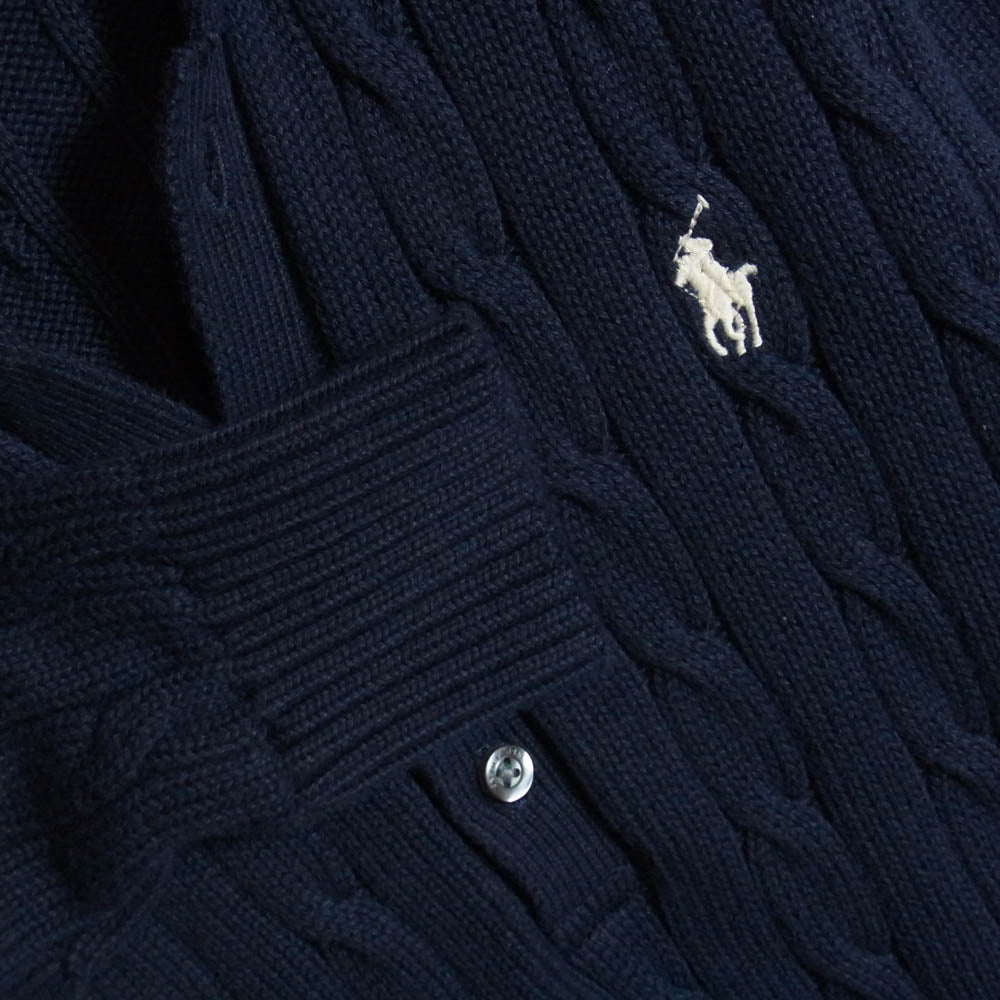 POLO RALPH LAUREN ポロ・ラルフローレン ロゴ刺繍 ケーブルニット ワンピース ドレス ネイビー系 XS【中古】