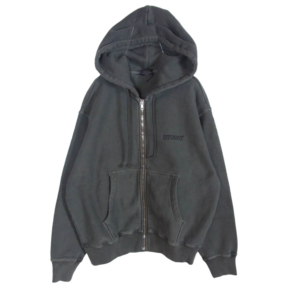 STUSSY ステューシー Jumbo Pigment Dyed ジャンボ ピグメントダイ ジップアップ スウェット フーディ パーカー チャコール系 S【中古】