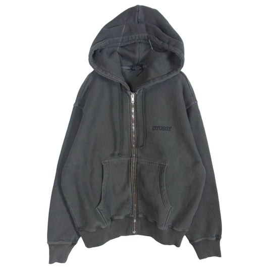 STUSSY ステューシー Jumbo Pigment Dyed ジャンボ ピグメントダイ ジップアップ スウェット フーディ パーカー チャコール系 S【中古】