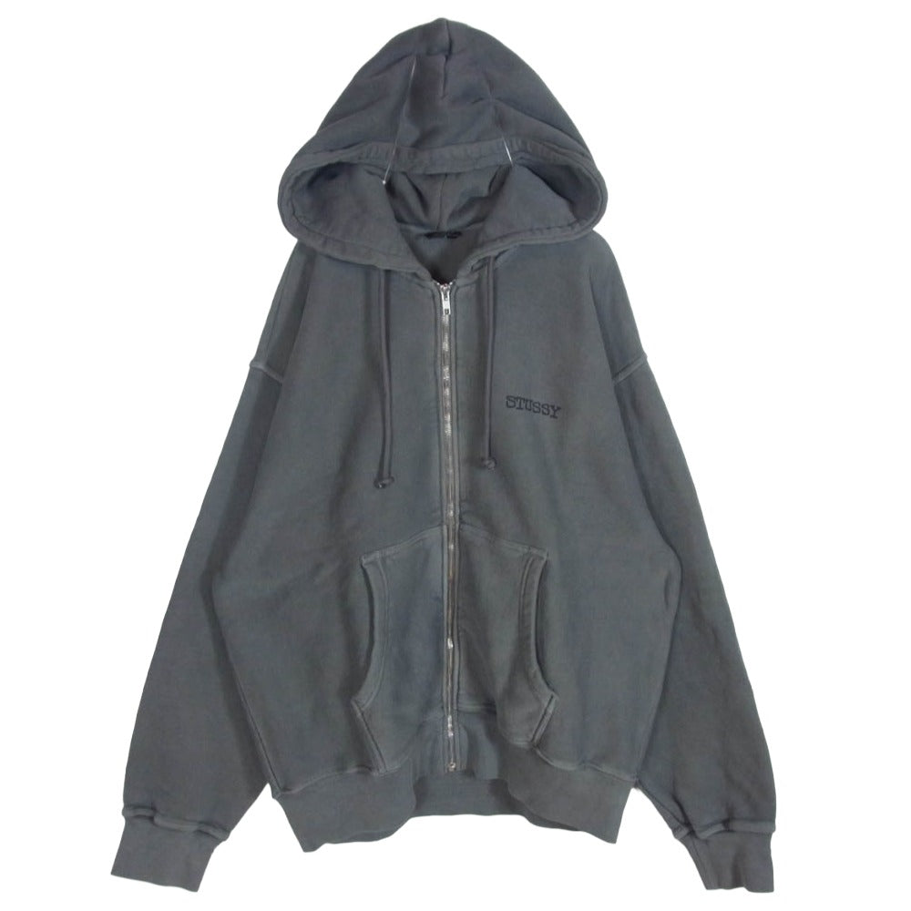 STUSSY ステューシー Jumbo Pigment Dyed ジャンボ ピグメントダイ ジップアップ スウェット フーディ パーカー チャコール系 XL【中古】