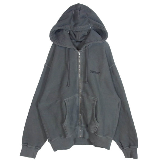 STUSSY ステューシー Jumbo Pigment Dyed ジャンボ ピグメントダイ ジップアップ スウェット フーディ パーカー チャコール系 XL【中古】