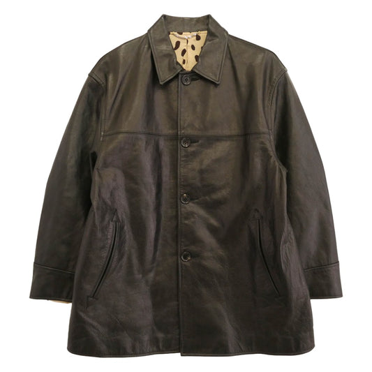 WACKO MARIA ワコマリア 24ss LEATHER CAR COAT TYPE-2 裏地レオパード カウハイド レザー カーコート ジャケット ブラック系 L【中古】