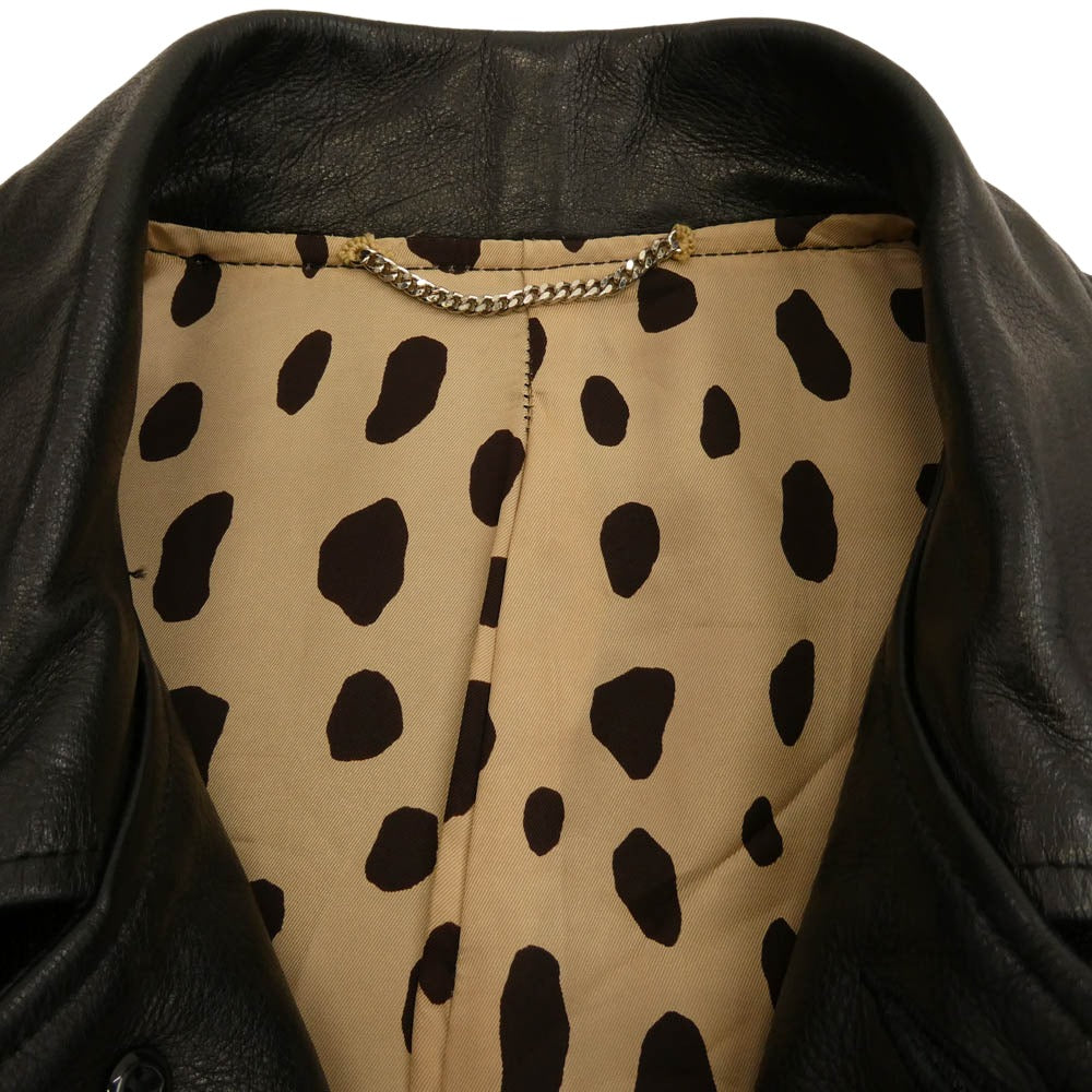 WACKO MARIA ワコマリア 24ss LEATHER CAR COAT TYPE-2 裏地レオパード カウハイド レザー カーコート ジャケット ブラック系 L【中古】