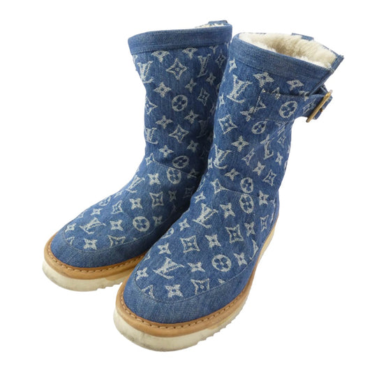 LOUIS VUITTON ルイ・ヴィトン x NIGO ニゴー LV コージー・ライン モノグラム・デニム ムートンブーツ インディゴブルー系 7【中古】