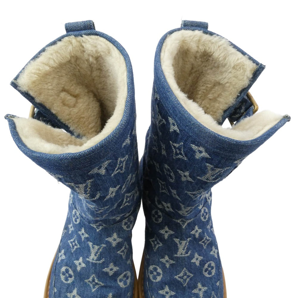 LOUIS VUITTON ルイ・ヴィトン x NIGO ニゴー LV コージー・ライン モノグラム・デニム ムートンブーツ インディゴブルー系 7【中古】