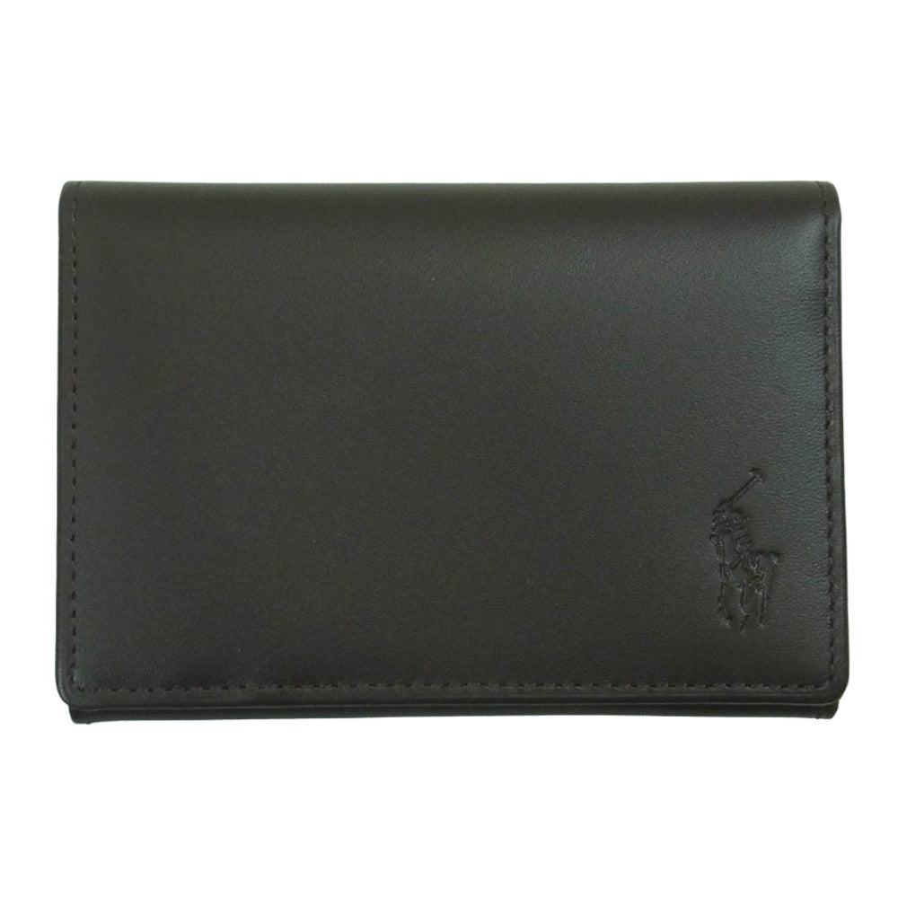 POLO RALPH LAUREN ポロ・ラルフローレン レザー 名刺入れ カードケース 牛革 中国製 ダークブラウン系【美品】【中古】