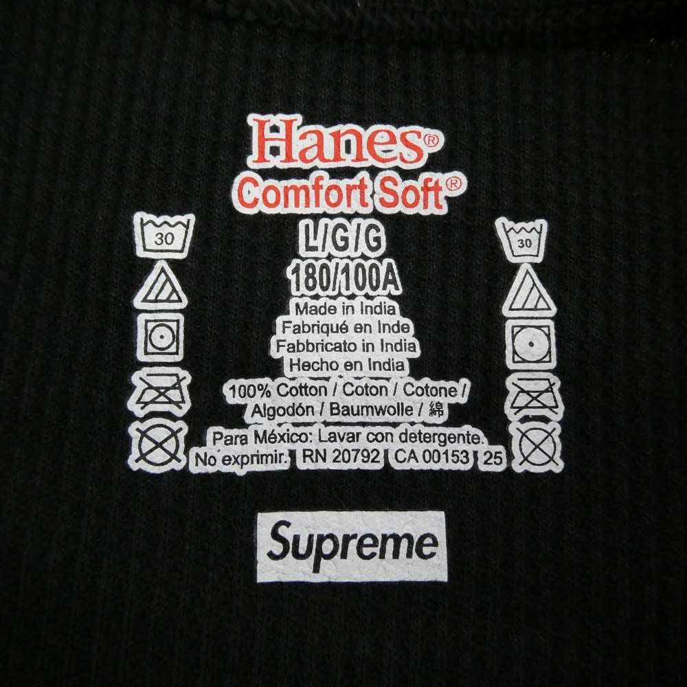 Supreme シュプリーム × HANES ヘインズ Thermal Crew クルーネック サーマル 長袖カットソー ブラック ブラック系 L【新古品】【未使用】【中古】
