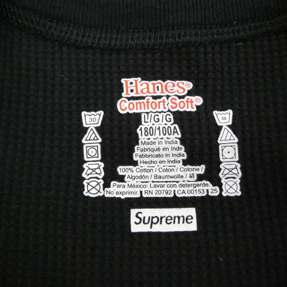 Supreme シュプリーム 25AW × HANES ヘインズ Bones Thermal Crew ボーンプリント サーマル クルーネック 長袖カットソー ブラック ブラック系 L【極上美品】【中古】
