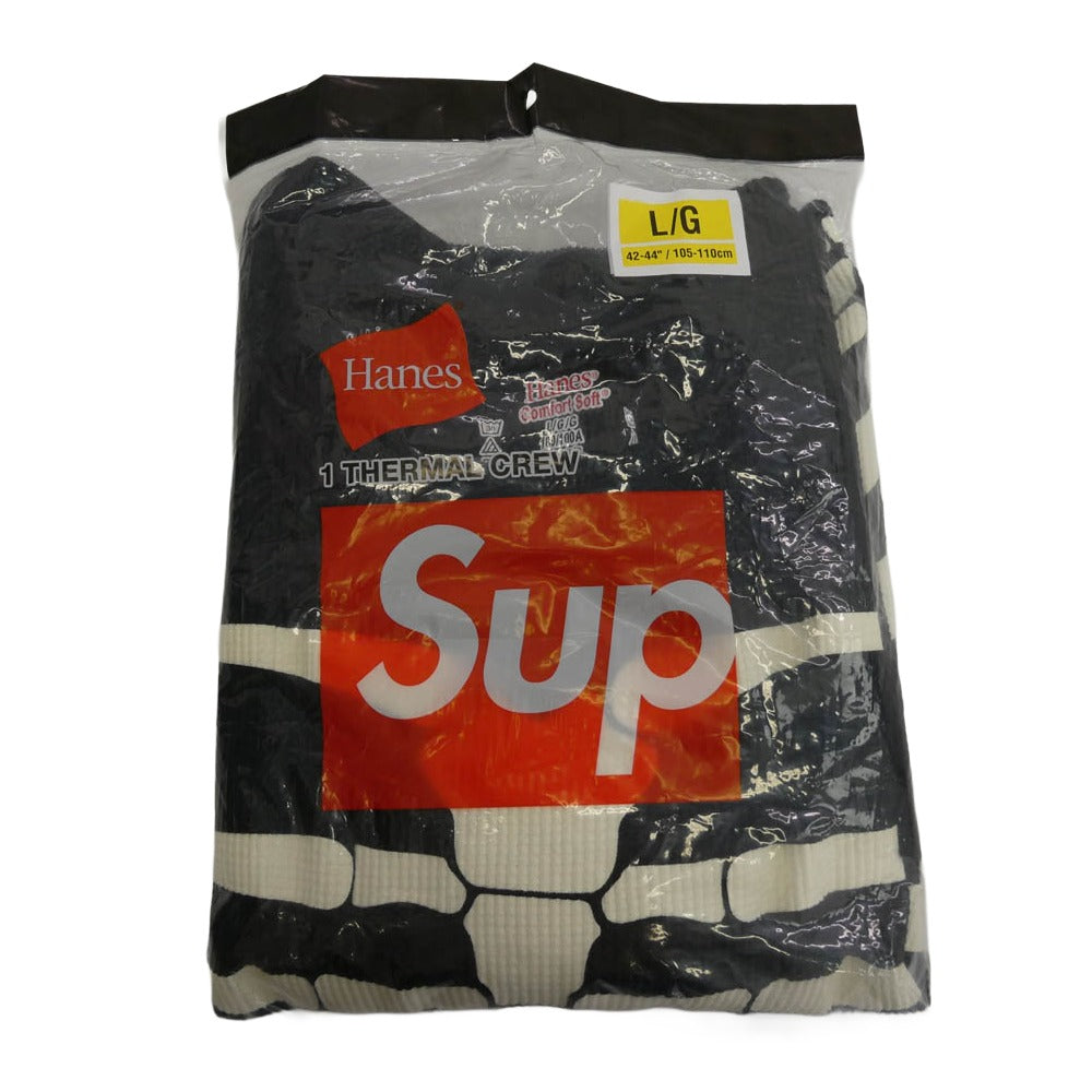 Supreme シュプリーム 25AW × HANES ヘインズ Bones Thermal Crew ボーンプリント サーマル クルーネック 長袖カットソー ブラック ブラック系 L【極上美品】【中古】